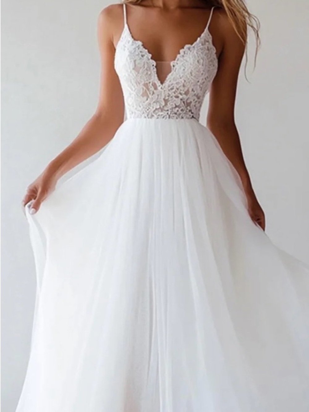Lace White Tulle A Line Tea Length Wedding/Graduation Dress